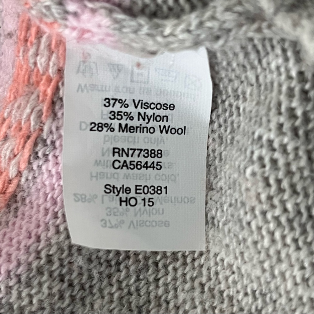 J.CREW Grey Pink & Orange Geometric Pattern Woman Merino Wool Blend Sweater Warm - Picture 3 of 7